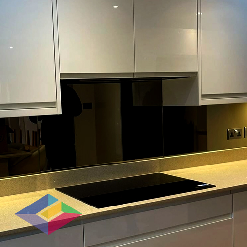 grey mirror glass splashback